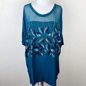 Twin Set Simona Barbieri Teal Sequin Oversized Top